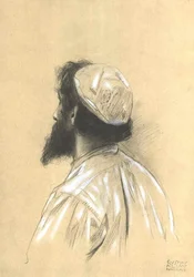 Jeune homme barbu avec casquette en profil perdu vers la gauche